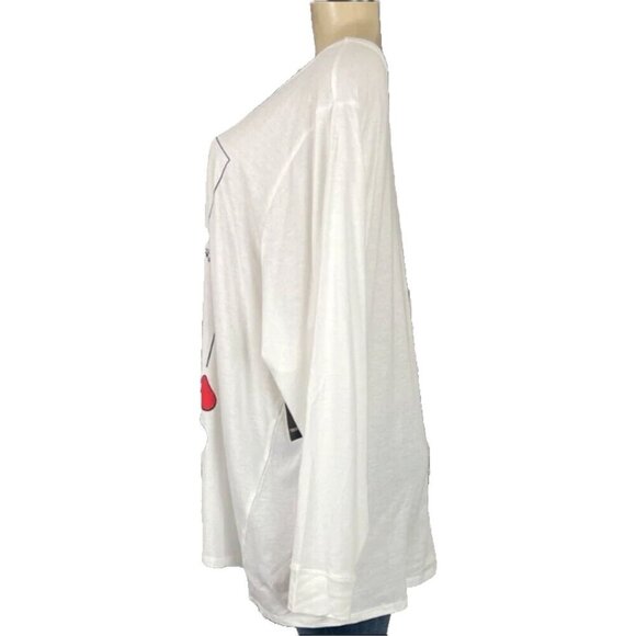 Betty Boop +4 White Crew Queen Of Hearts Playing Card Graphic Long Sleeve Tee - Picture 5 of 6